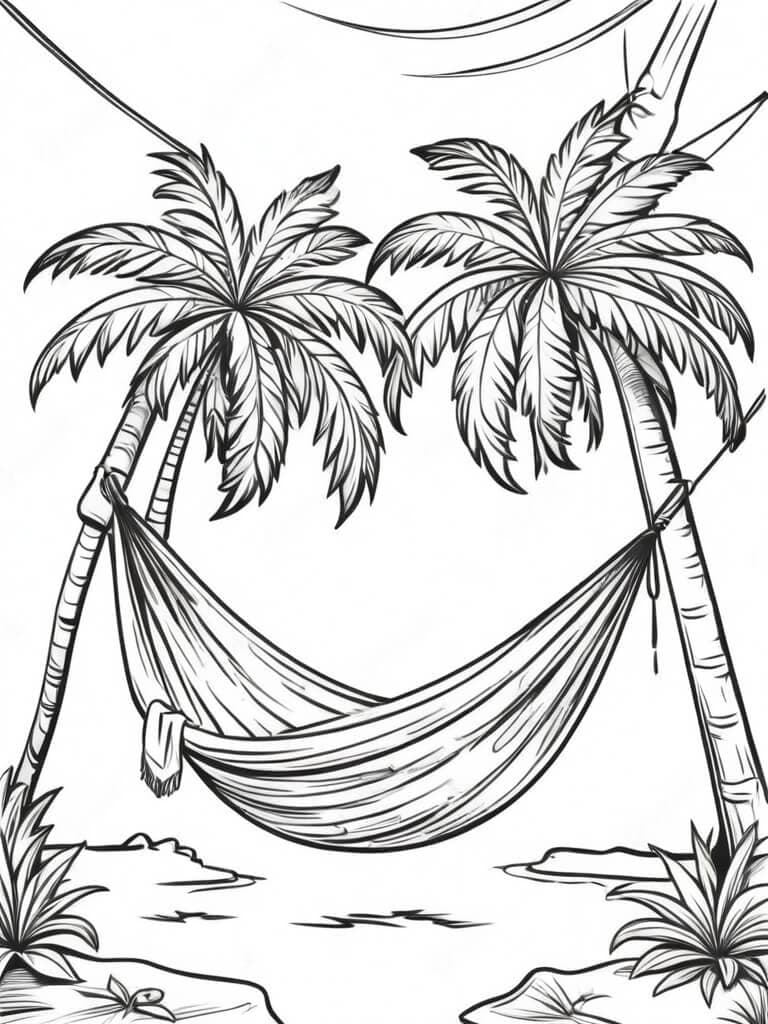 Fishing Net on the Beach Coloring Page