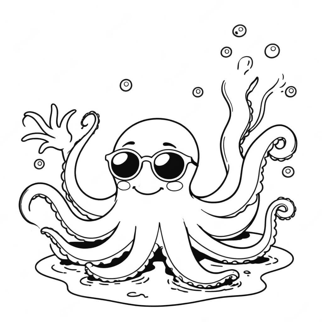 Octopus on the Beach Coloring Page
