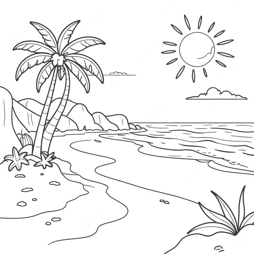 Sunny Beach Coloring Page