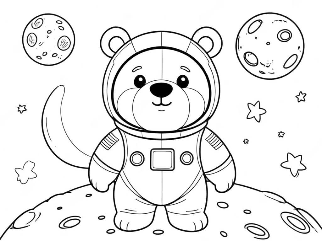 Astronaut Bear Coloring Page