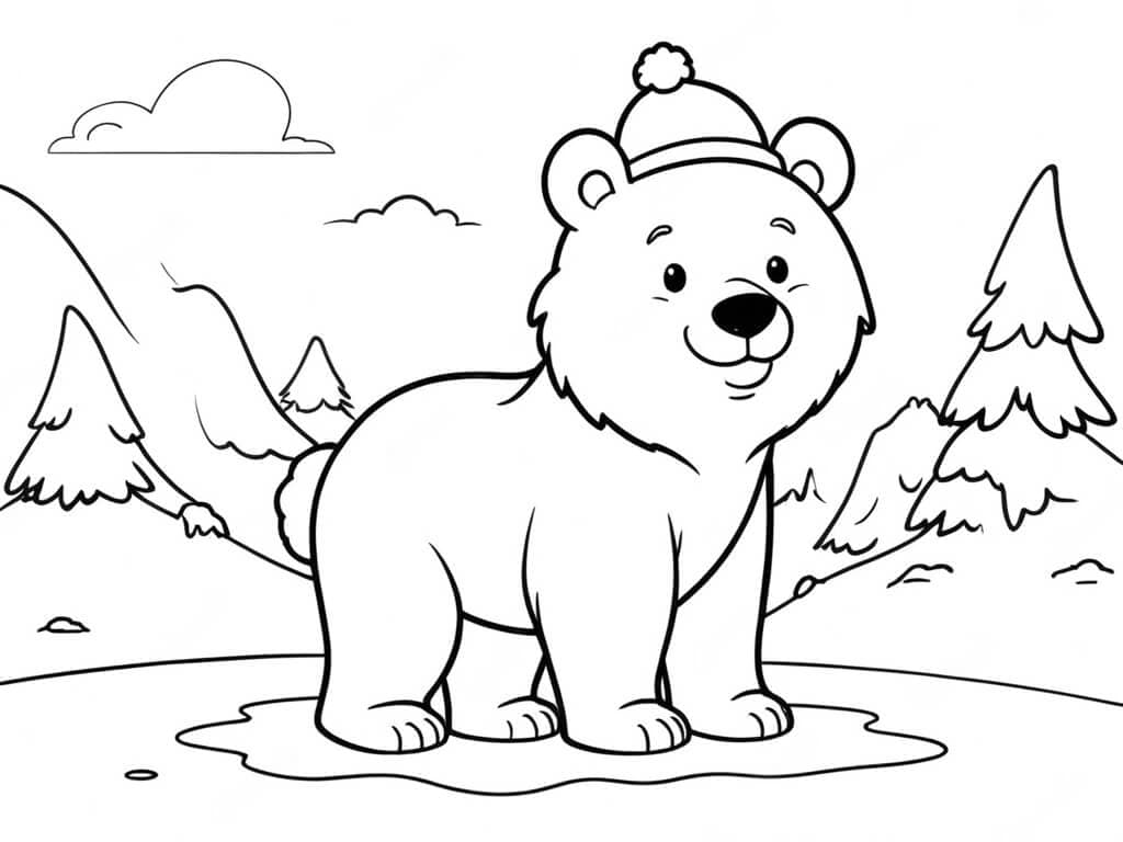 Bear at the North Pole Coloring Page