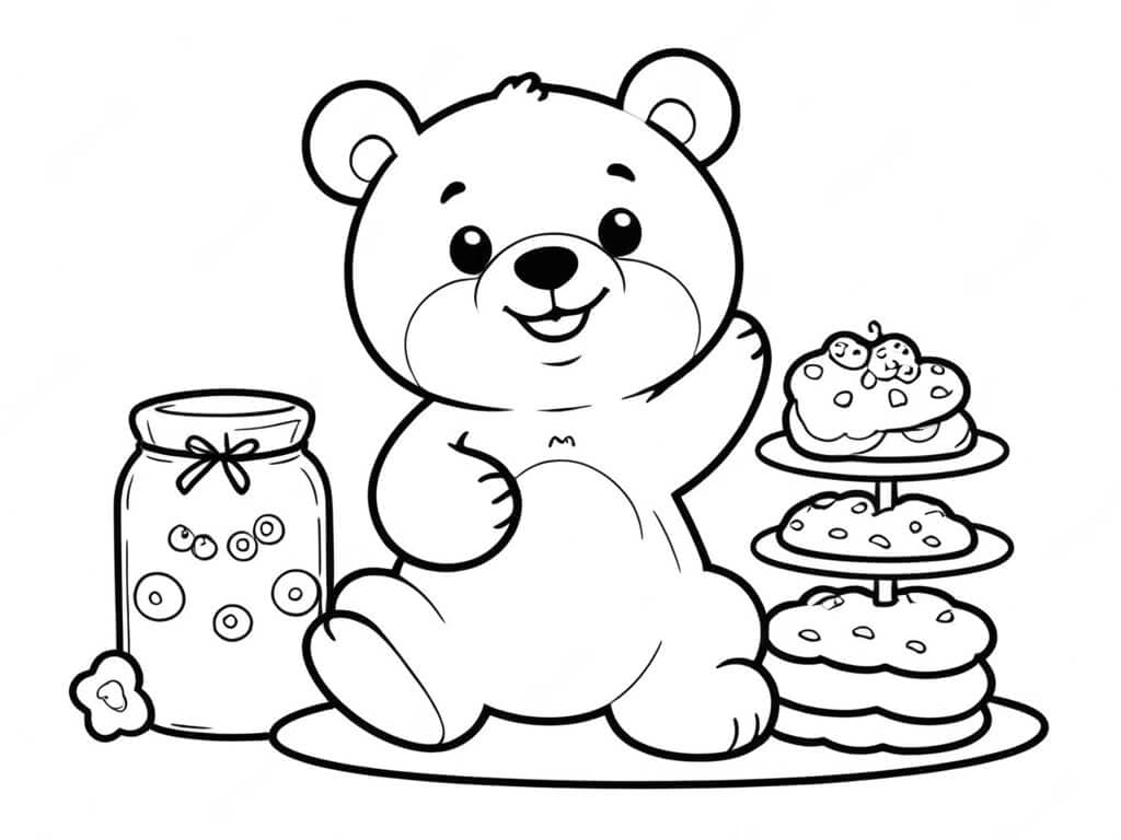 Bear Eating Cookies Coloring Page