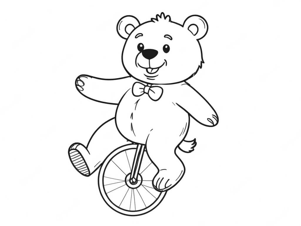 Bear on a Unicycle Coloring Page