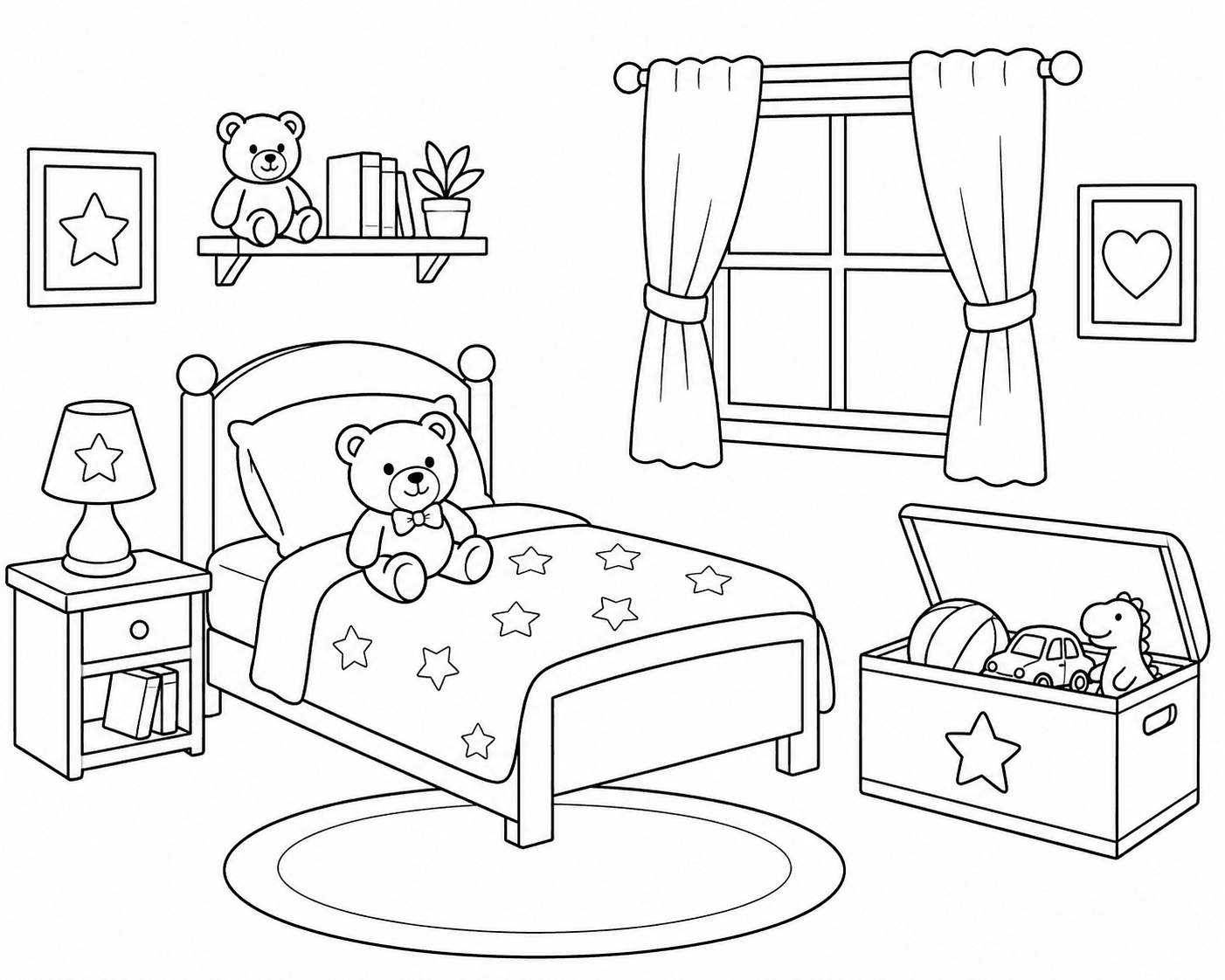 Bedroom with Toys Coloring Page