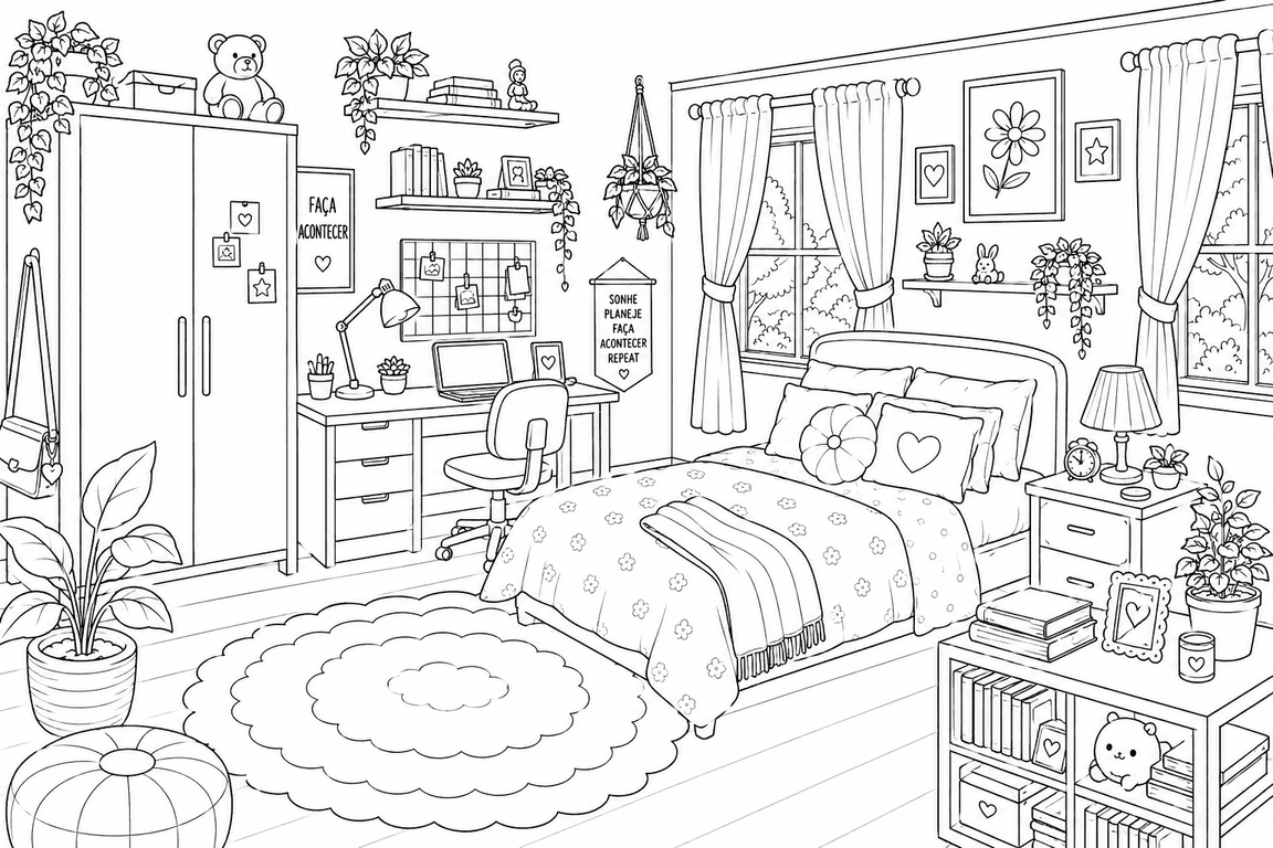 Detailed Bedroom Coloring Page