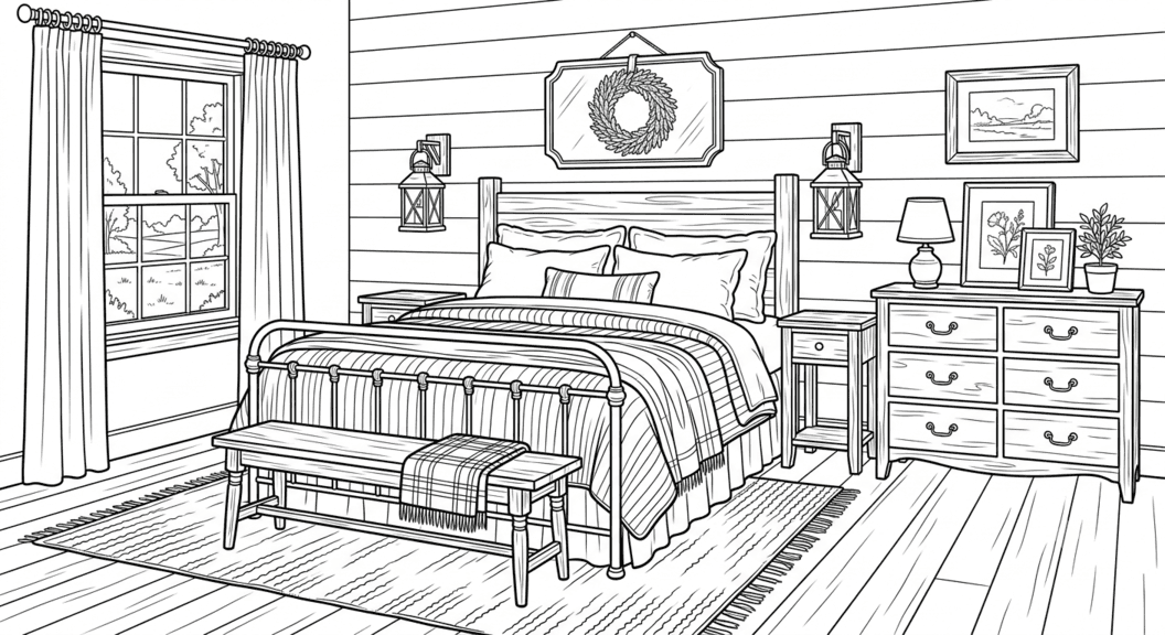 Farmhouse Bedroom Coloring Page
