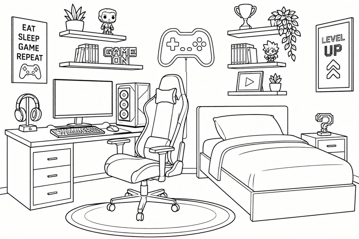 Gamer Bedroom Coloring Page