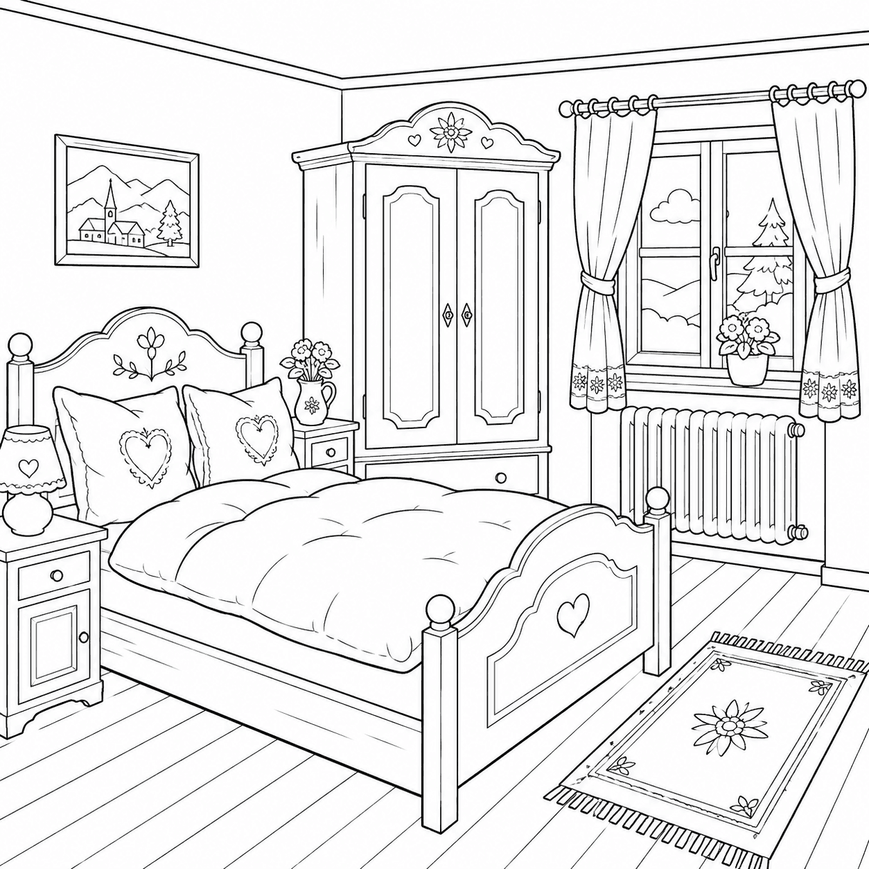 German Bedroom Coloring Page