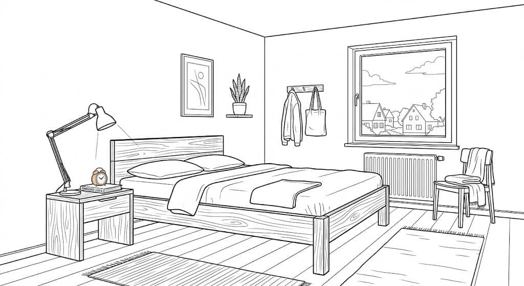 Minimalist Bedroom Coloring Page