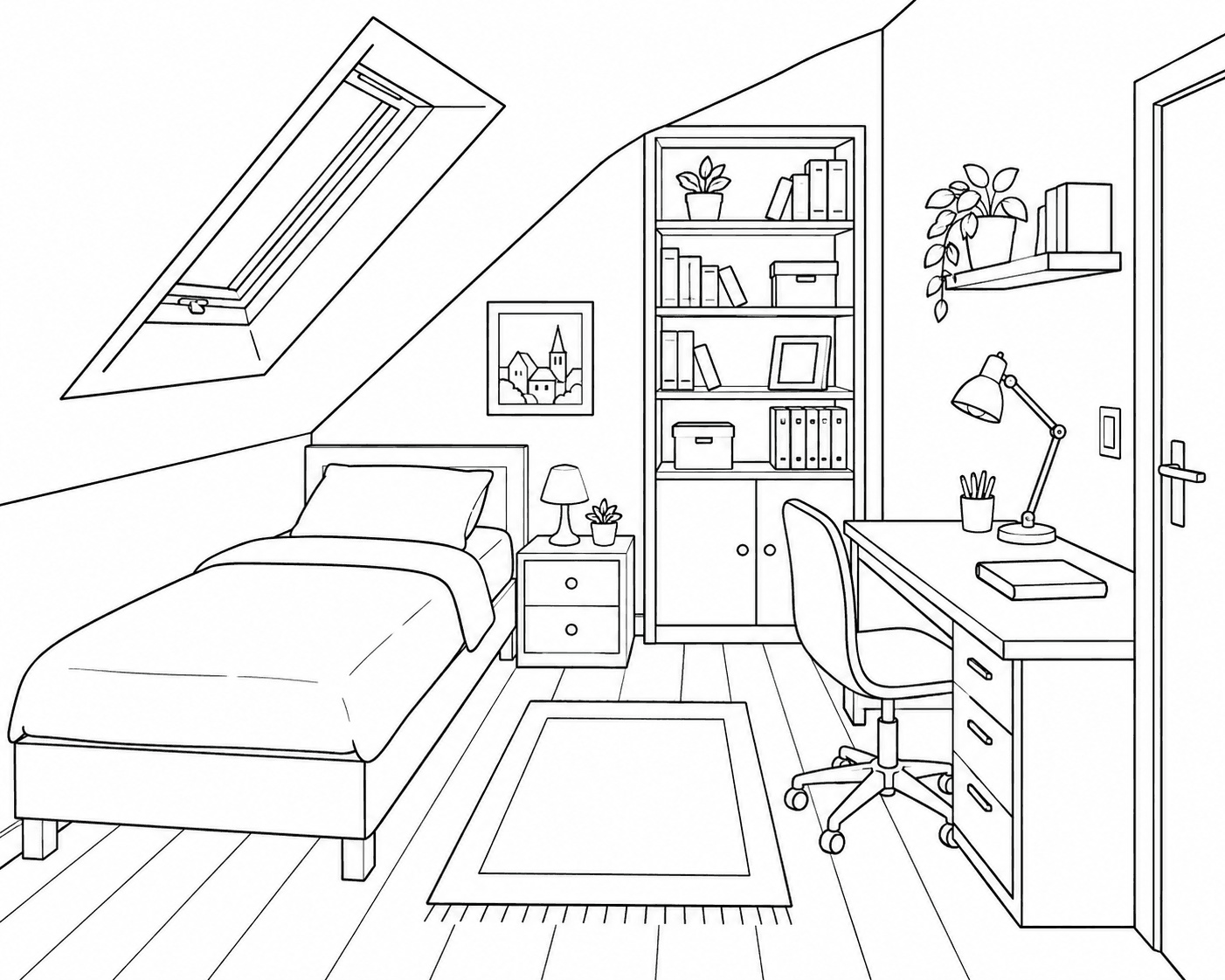 Sloped Ceiling Bedroom Coloring Page