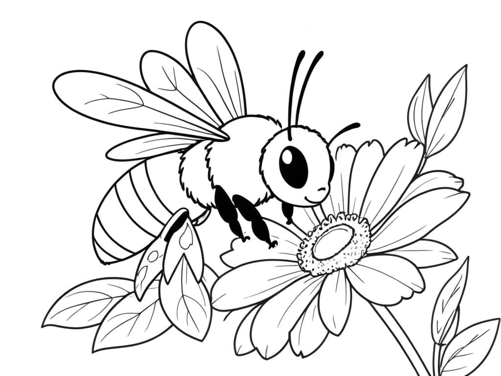 Bee and Flower Coloring Page