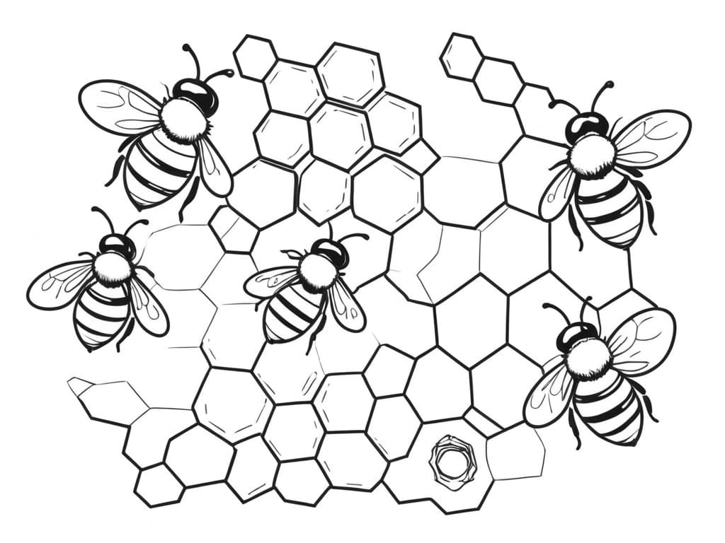 Bee with Honeycomb Coloring Page