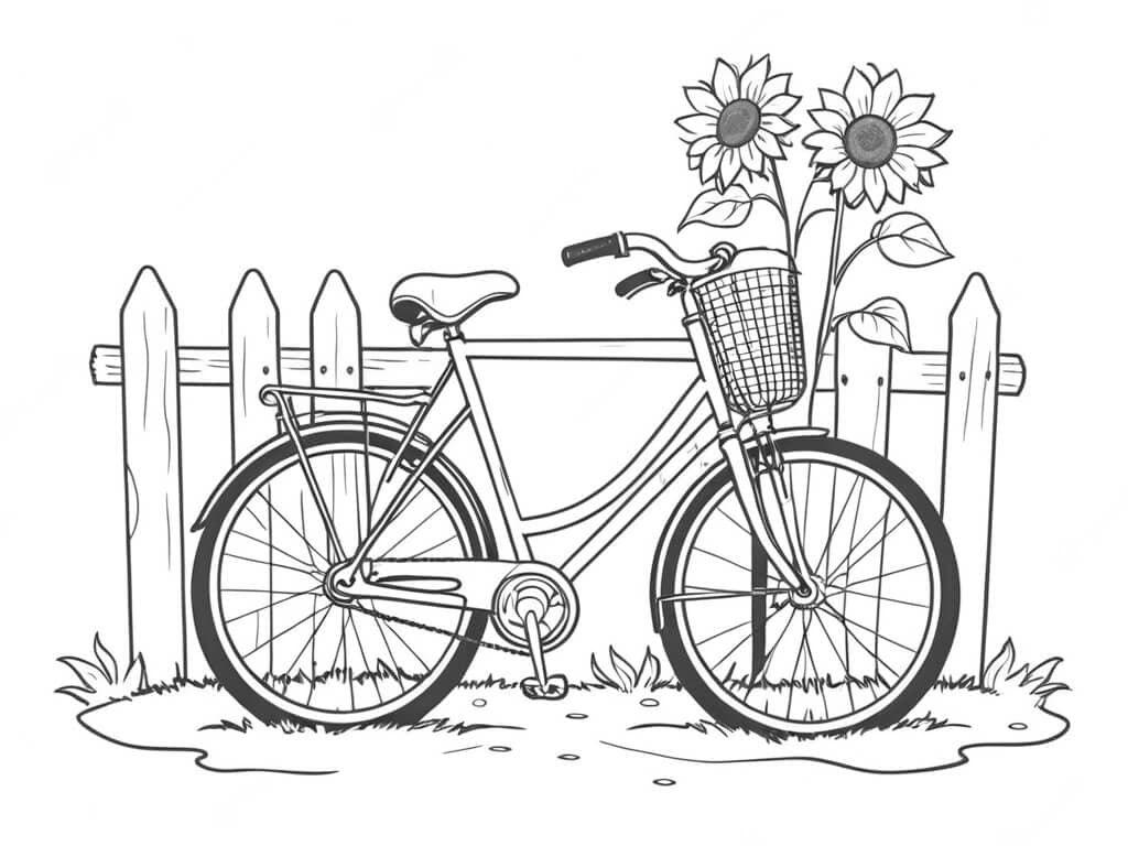 Bicycle and Flowers Coloring Page