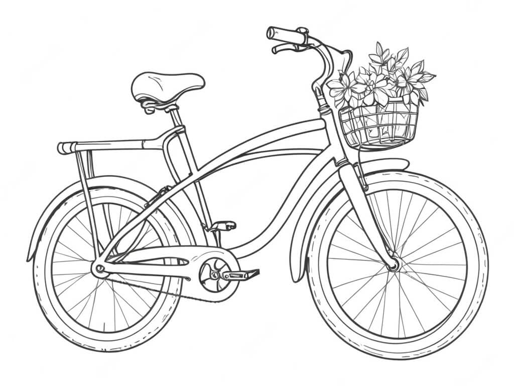 Bicycle with Flower Basket Coloring Page