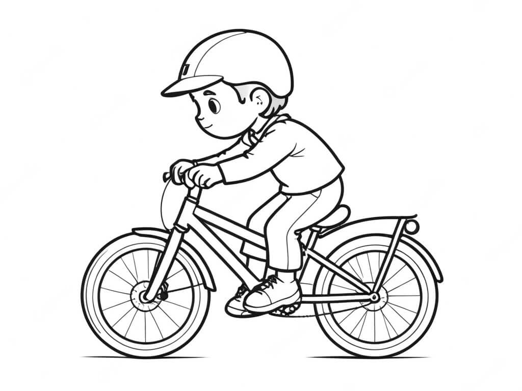 Boy Riding Bicycle Coloring Page