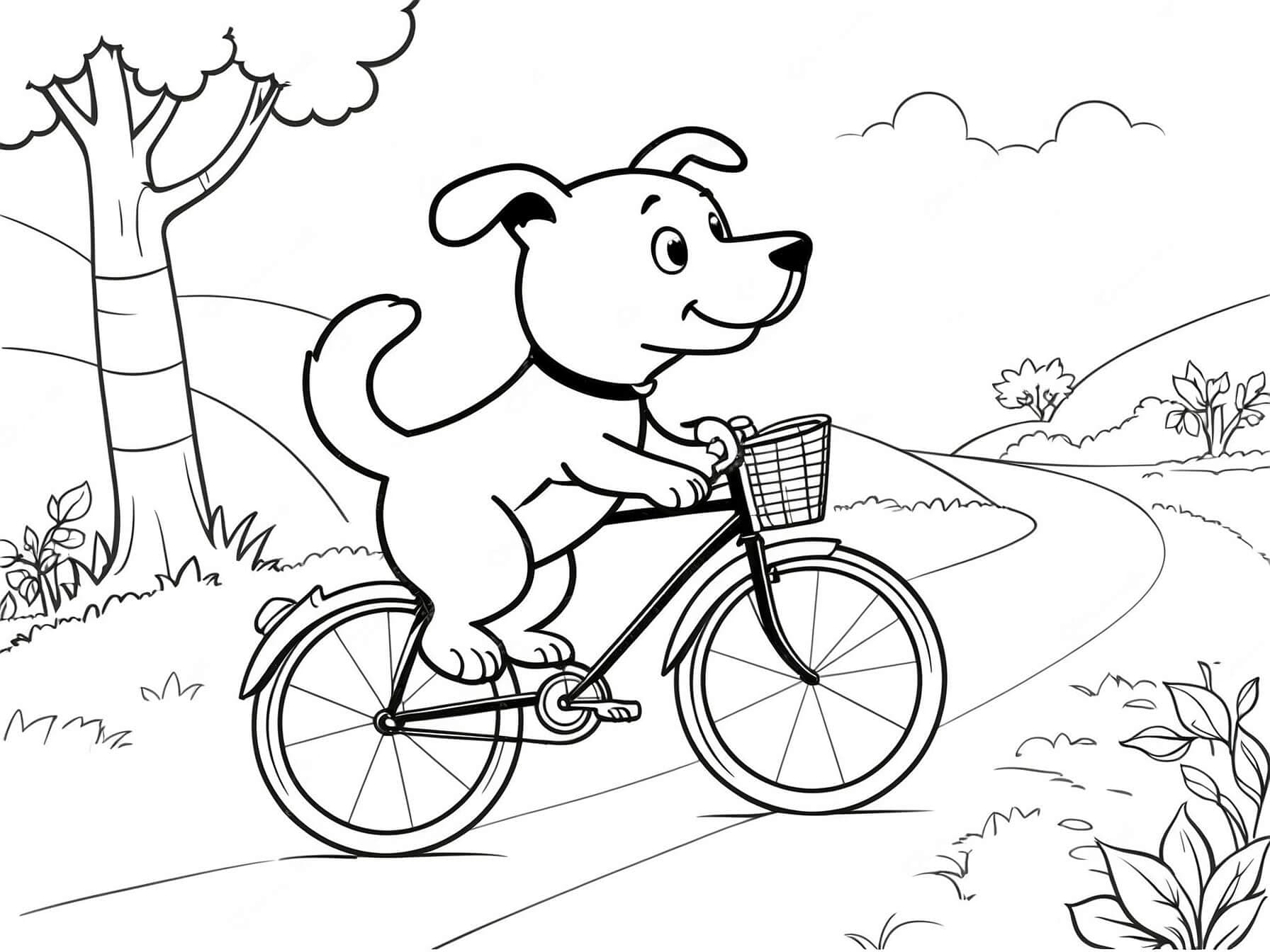 Dog Riding Bicycle Coloring Page