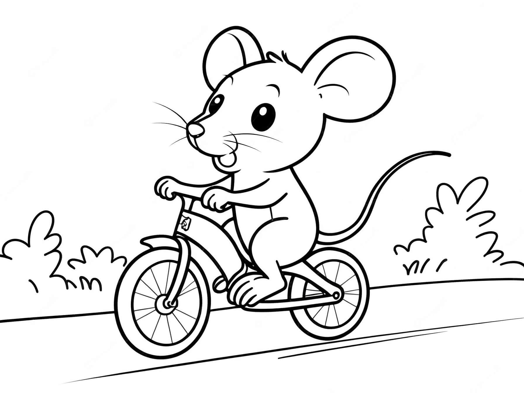Mouse Pedaling Bicycle Coloring Page