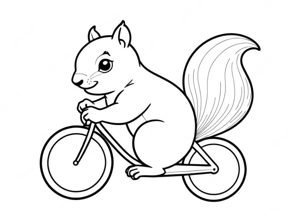 Squirrel Riding Bicycle Coloring Page