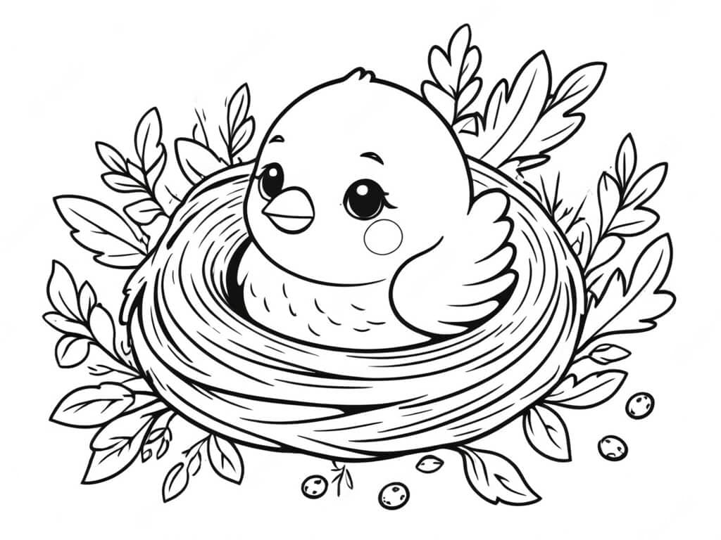 Bird in a nest coloring page