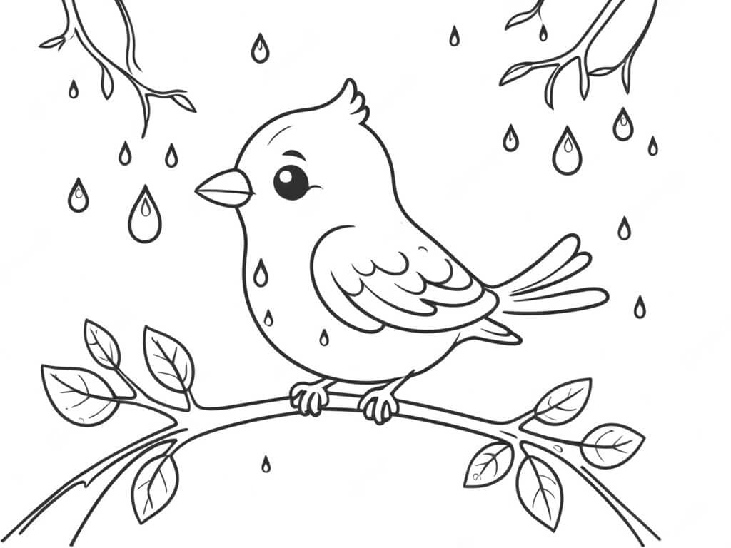Bird in the rain coloring page