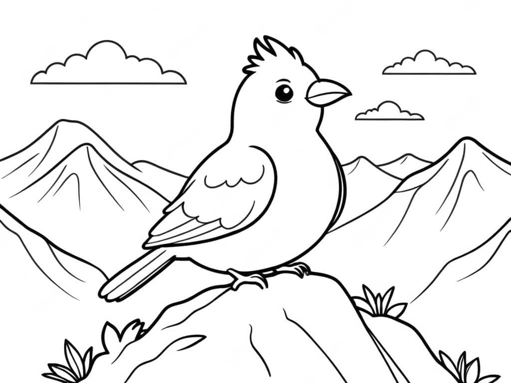 Bird on a mountain peak coloring page