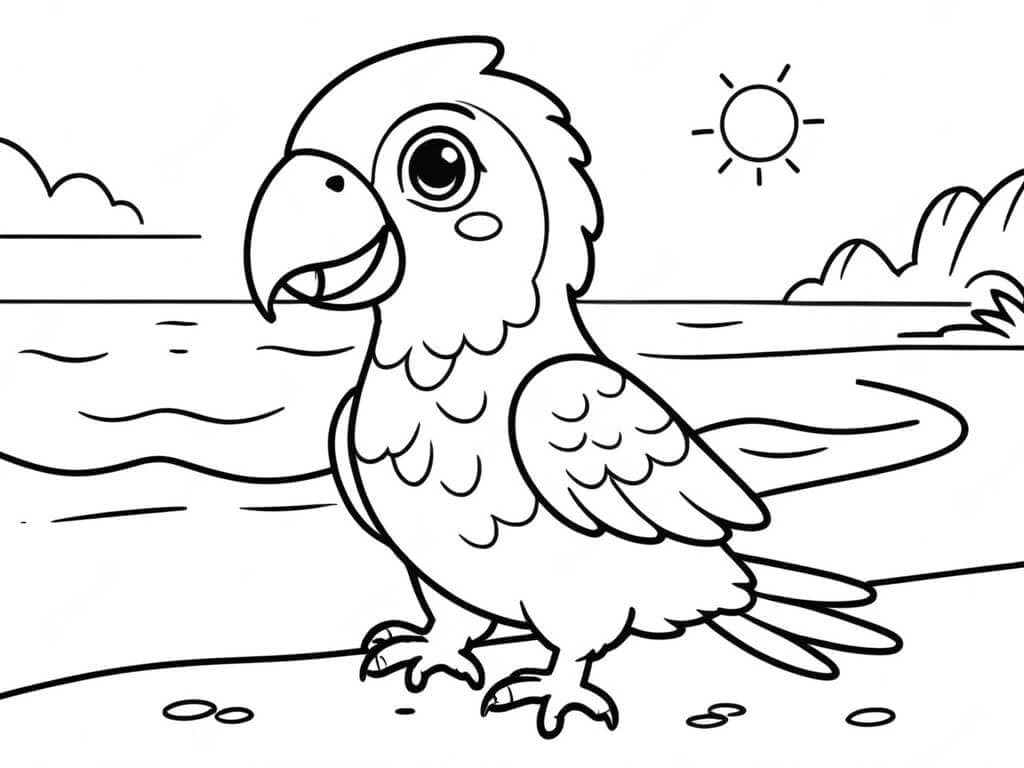 Parrot on the beach coloring page