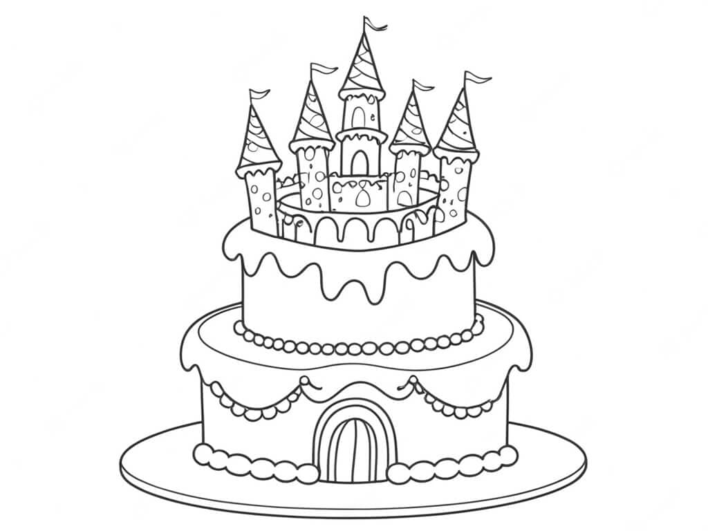 Birthday Cake as a Castle Coloring Page