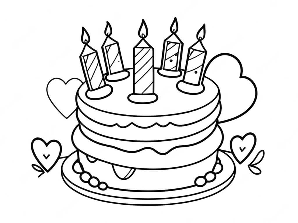 Birthday Cake with 5 Candles Coloring Page