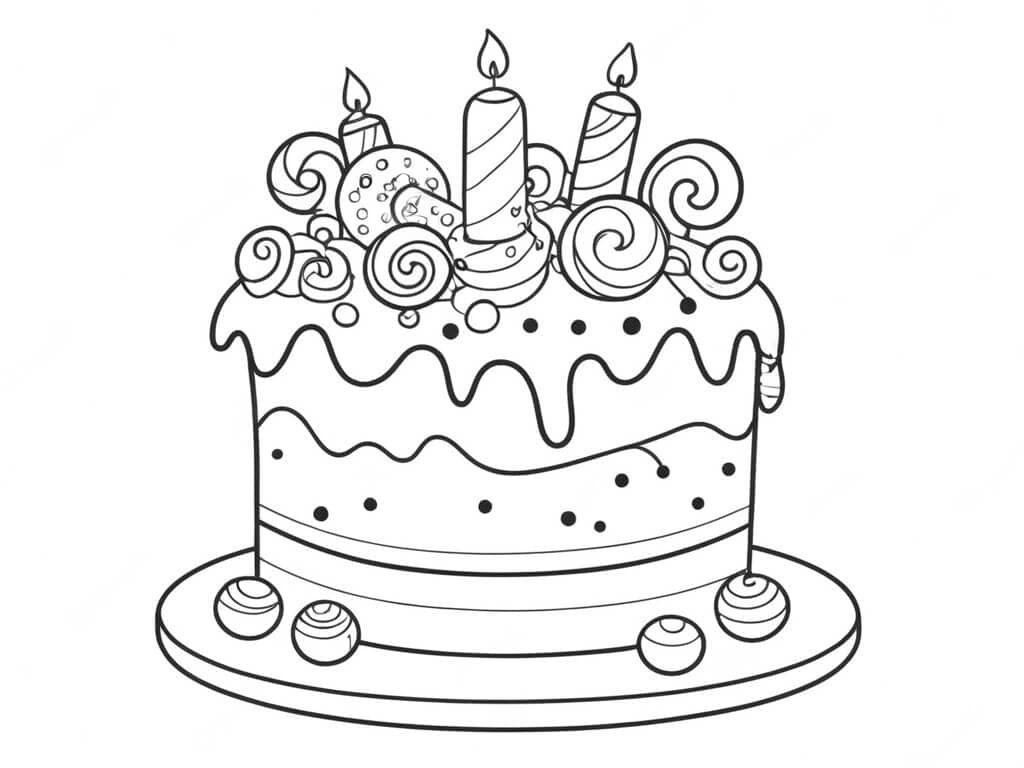 Birthday Cake with Candies Coloring Page