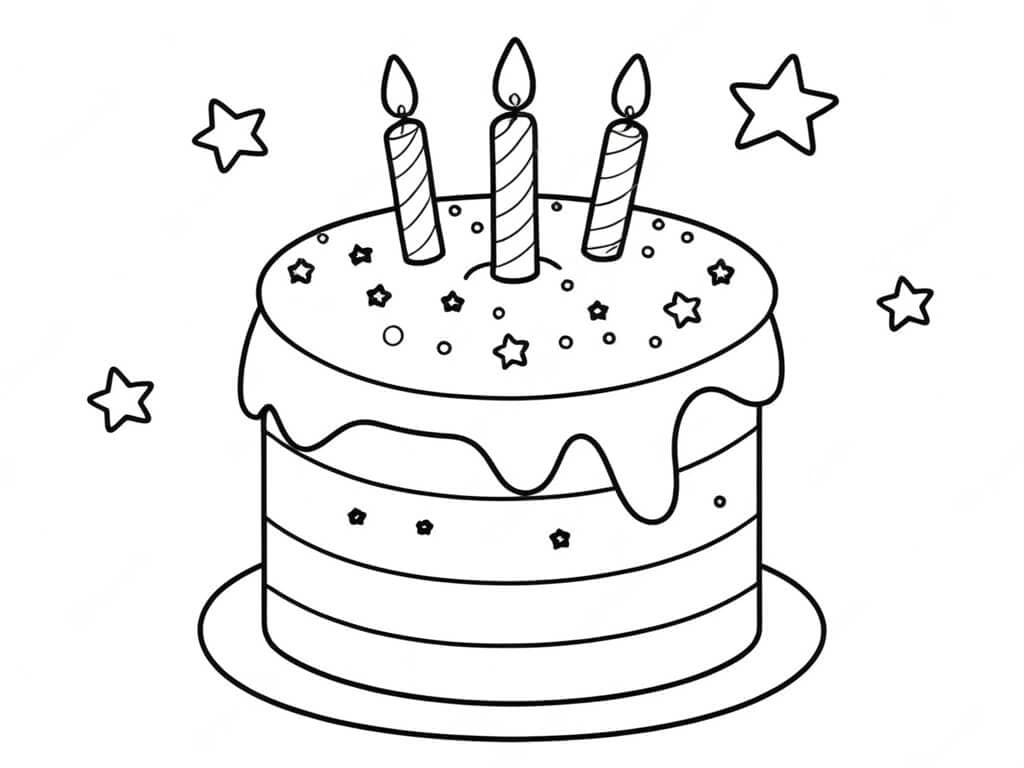 Birthday Cake with Stars Coloring Page