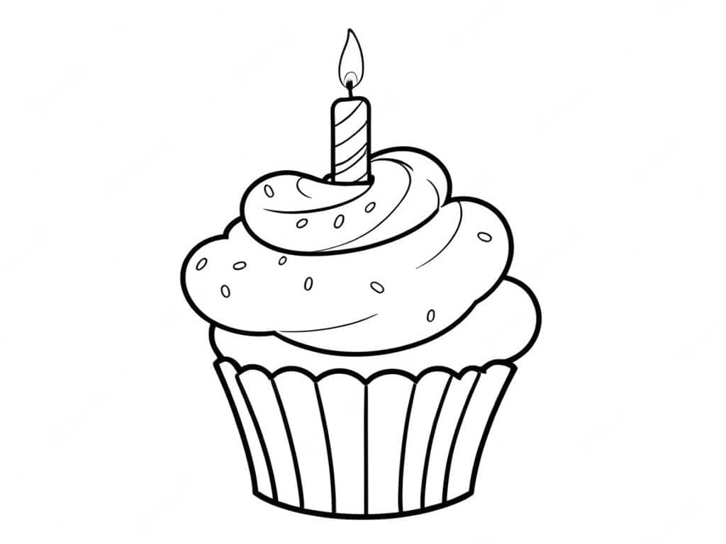 Birthday Cupcake Coloring Page