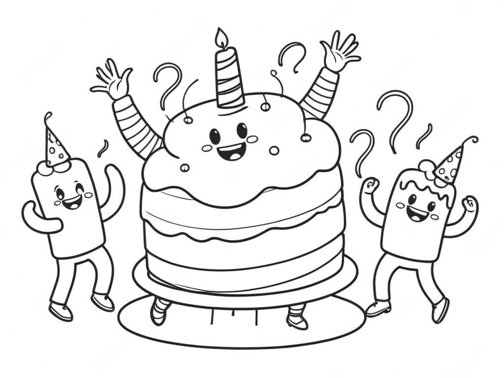 Dancing Birthday Cakes Coloring Page