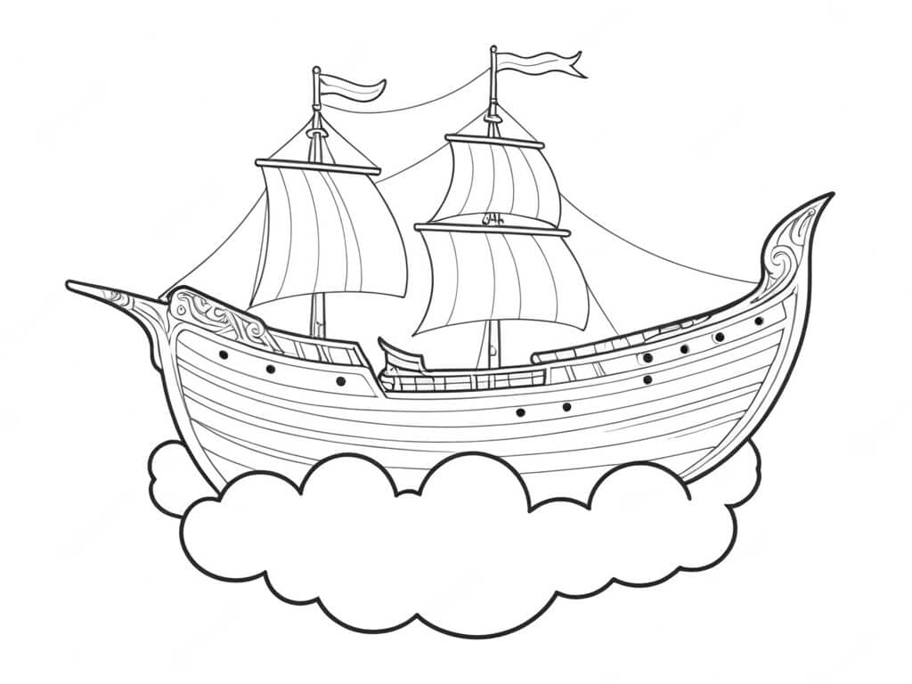 Boat in the Clouds Coloring Page