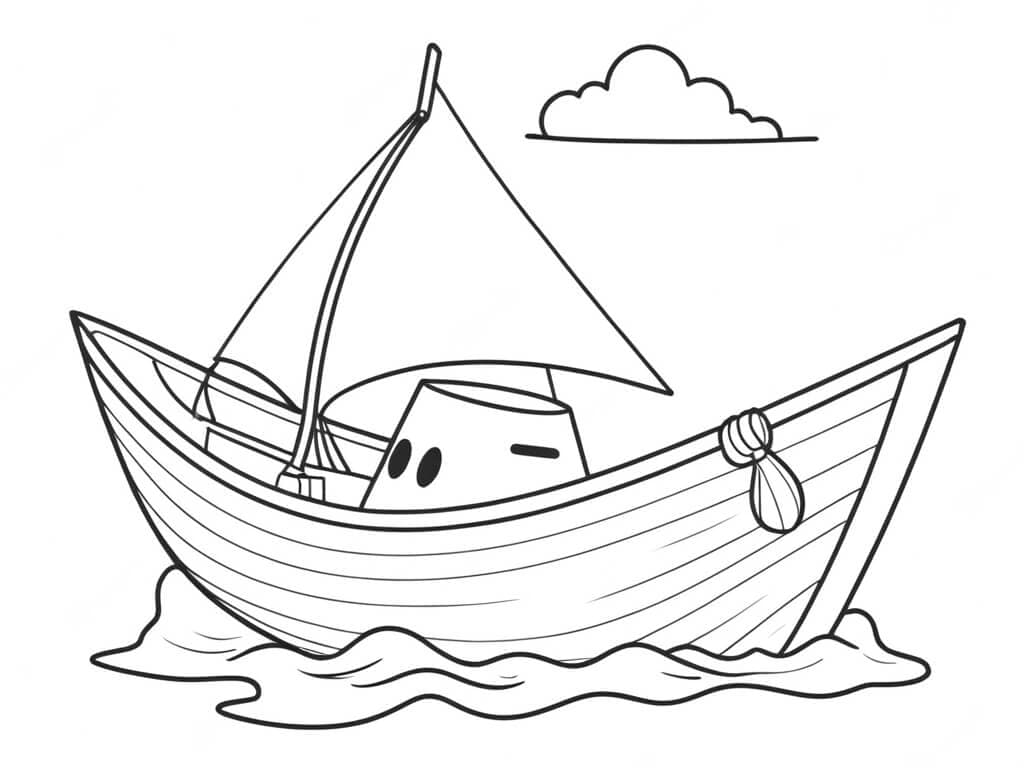 Boat on Open Sea Coloring Page