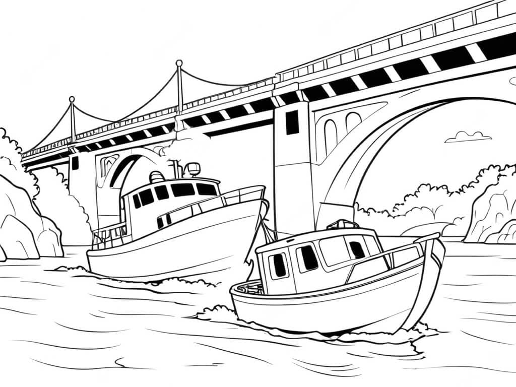 Boat Under Bridge Coloring Page
