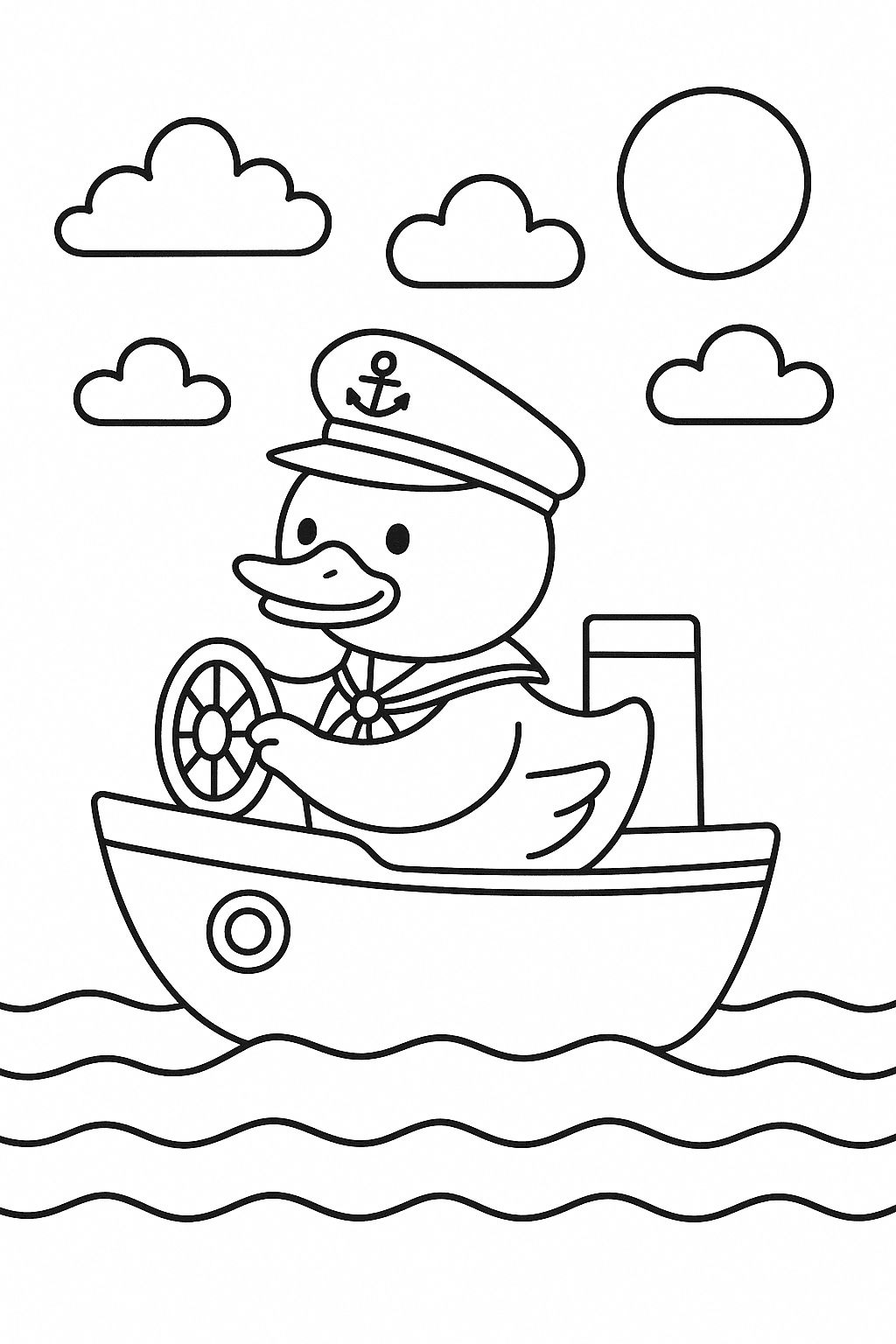 Boat with Captain Duck Coloring Page