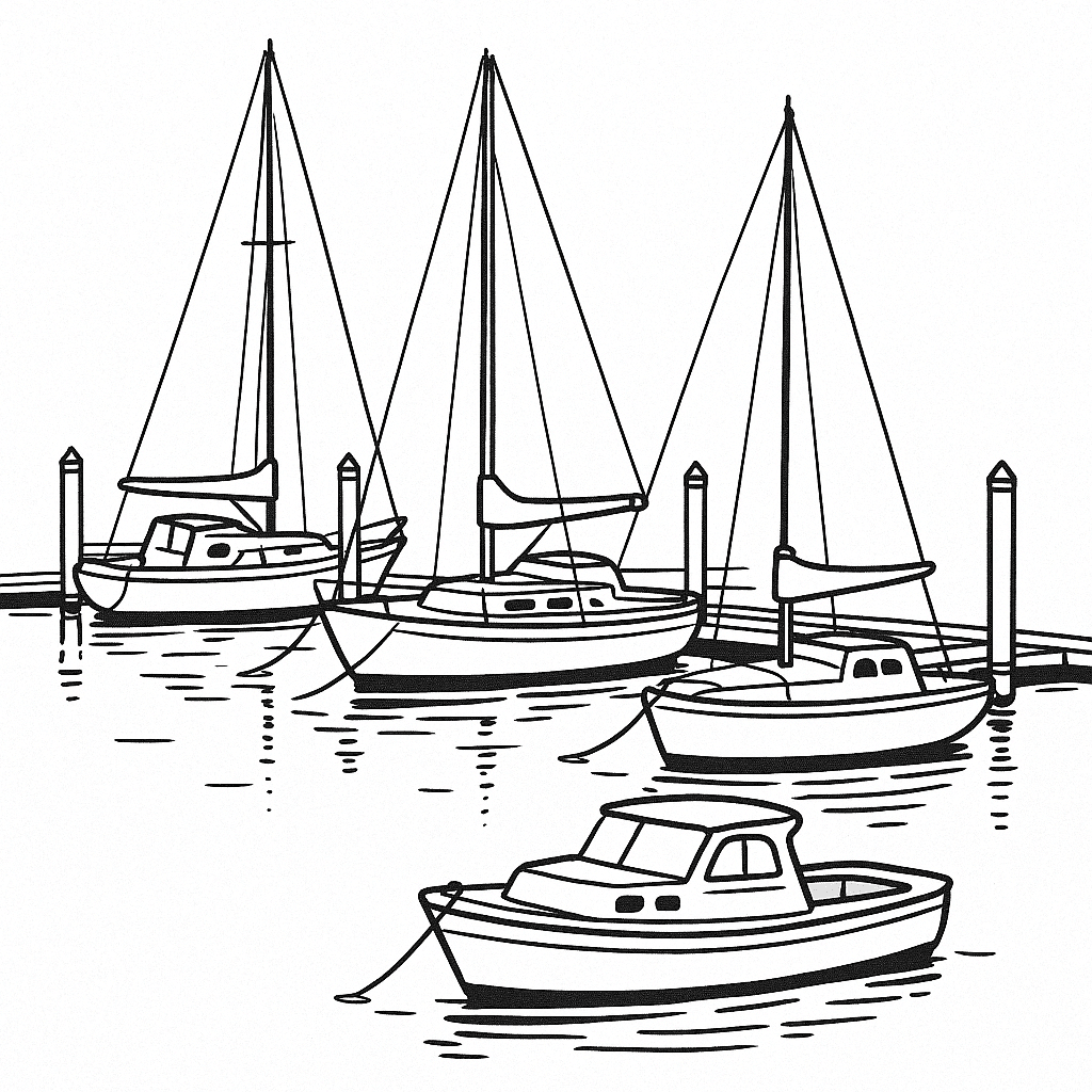 Fishing Boats Coloring Page
