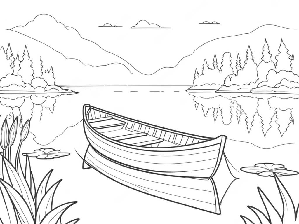 Small Boat on Lake Coloring Page