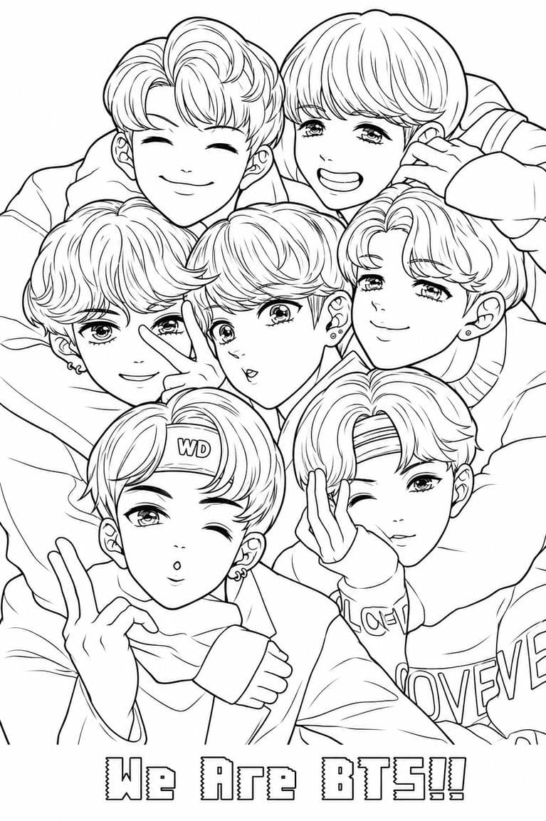BTS anime coloring page