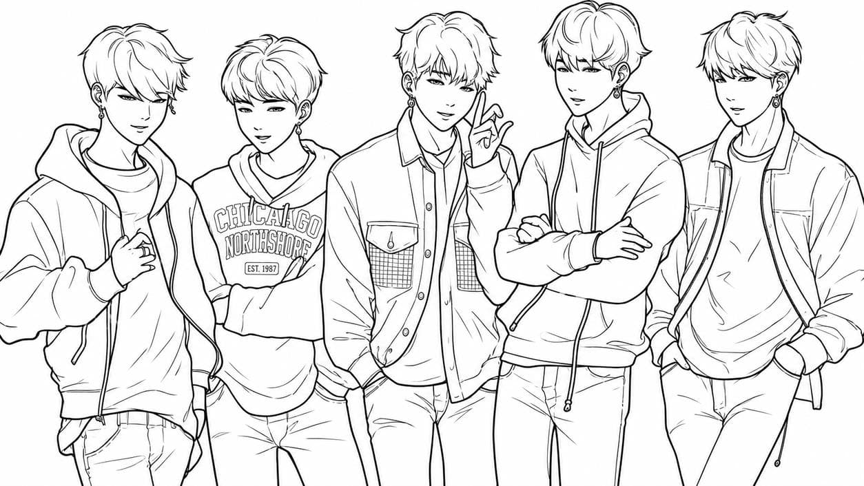 BTS characters coloring page