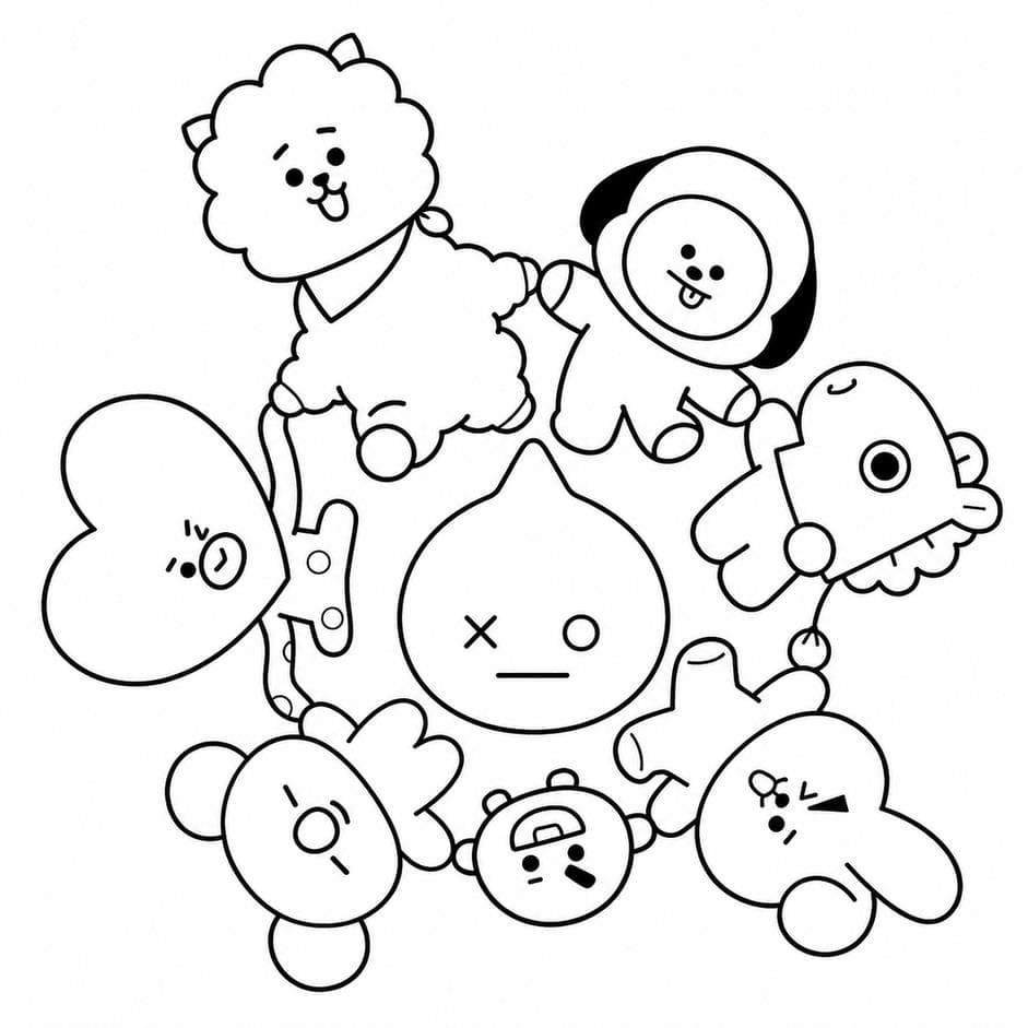 Cute BTS BT21 coloring page