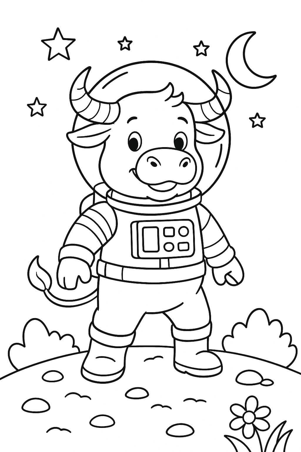 Astronaut Bull Coloring Page