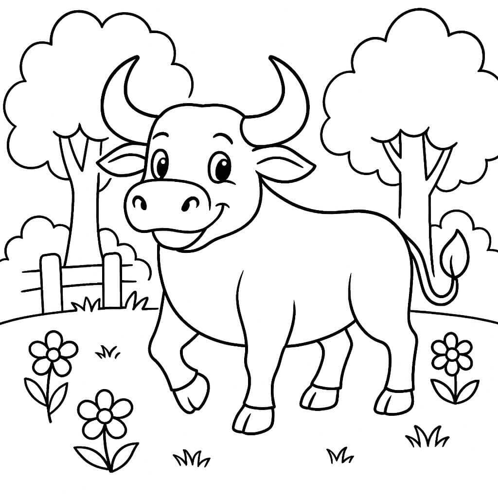 Bull in the Forest Coloring Page