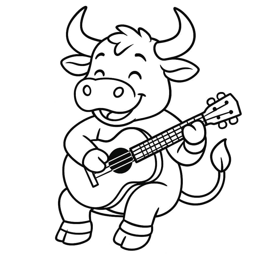 Bull Playing Guitar Coloring Page