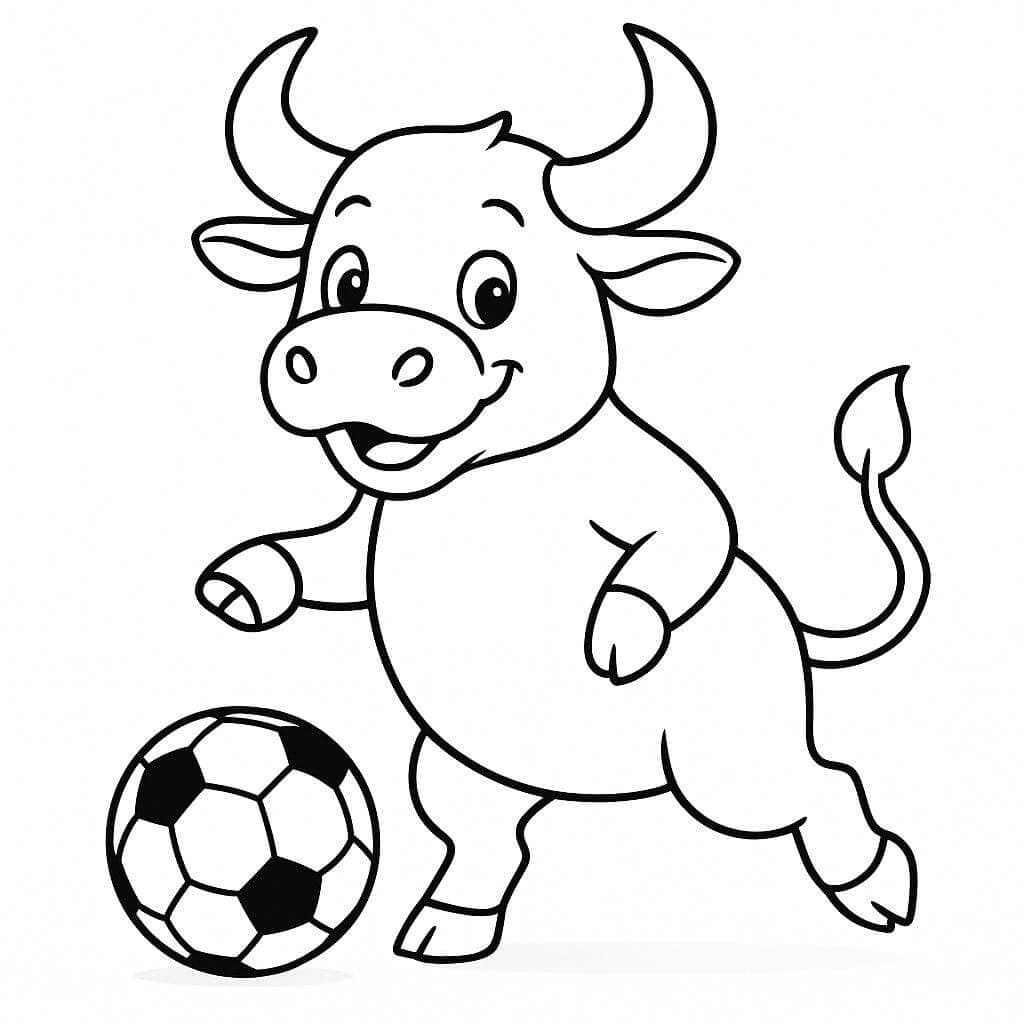 Bull Playing Soccer Coloring Page