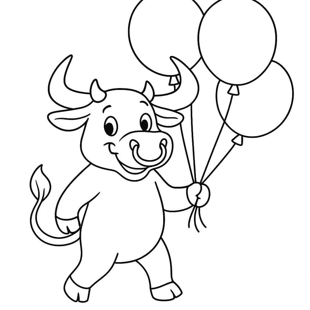 Bull With Balloons Coloring Page