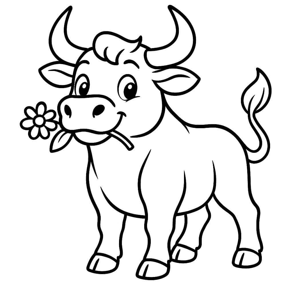 Bull With Flower Coloring Page