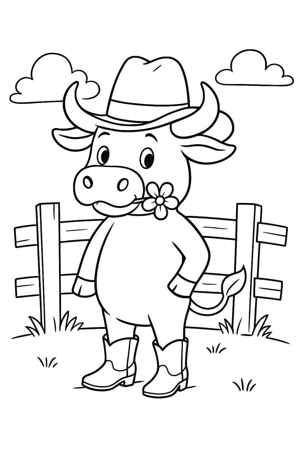 Cowboy Bull Coloring Page