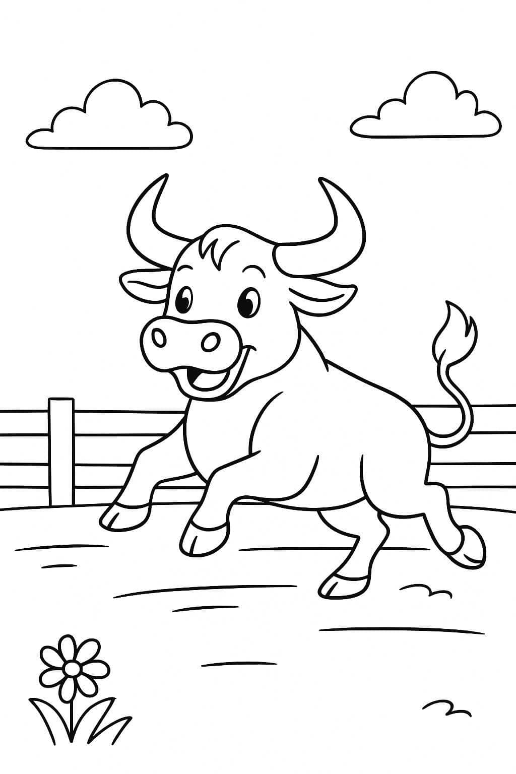 Running Bull Coloring Page