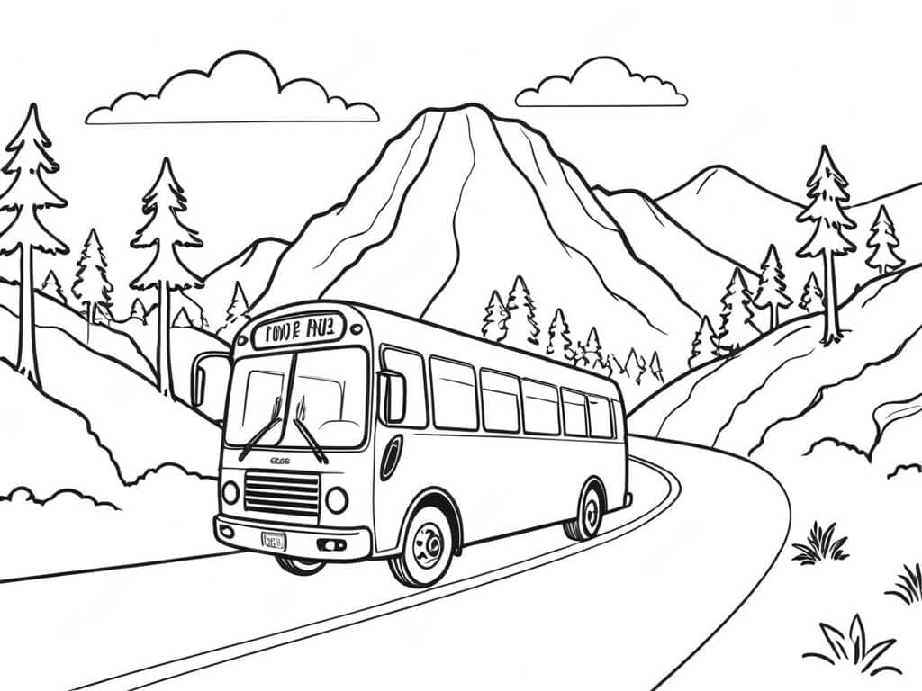 Bus in the Mountains Coloring Page